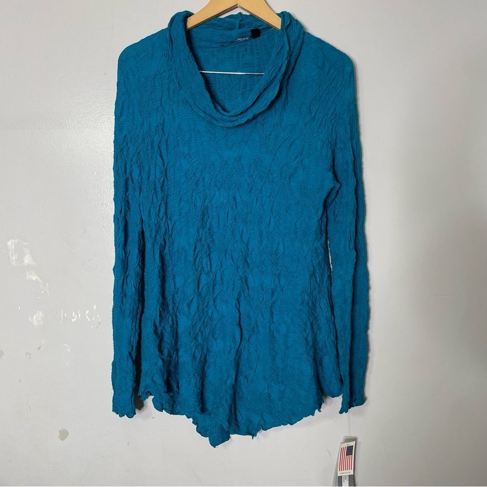 SNO SKINS Long Sleeve Crinkle‎ Blister Cowl Tunic Baselayer Top Peacock Blue L